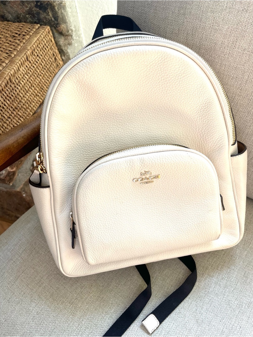 COACH Court Backpack in Pebble Leather (Chalk/White) School Fall Academia Preppy - Picture 11 of 12